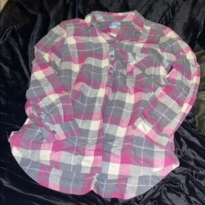 Columbia Pink and Gray Plaid Button-Up Shirt